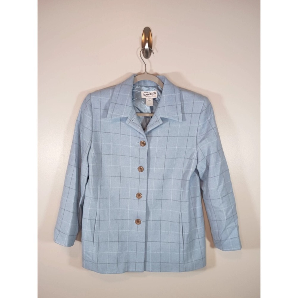 Pendleton Blue Plaid Wool Blazer Petite 6 Academia Preppy Jacket Women